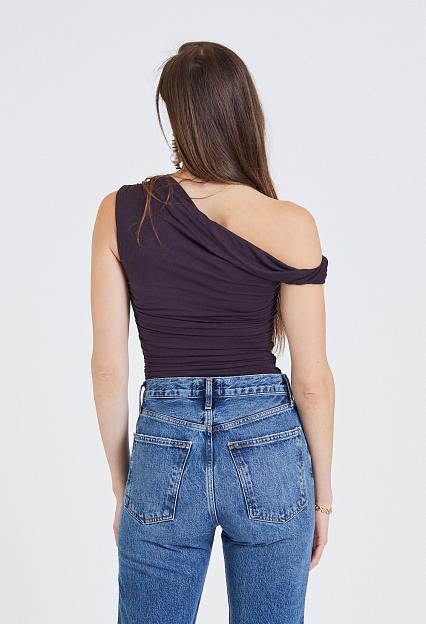 AGOLDE Hilma Twist Sleeve Bodysuit in Night Shade