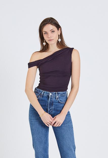 AGOLDE Hilma Twist Sleeve Bodysuit in Night Shade