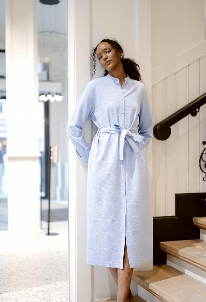 Harris Wharf London Women Long Belted Shirt Dress Light Blue