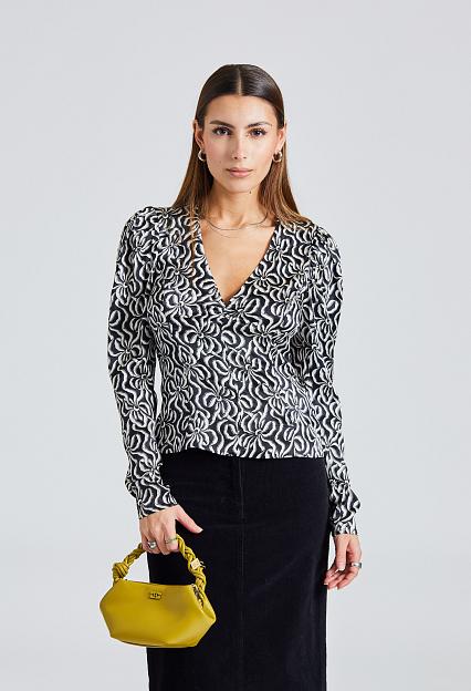 Ganni Silk Stretch Satin Blouse Black 1