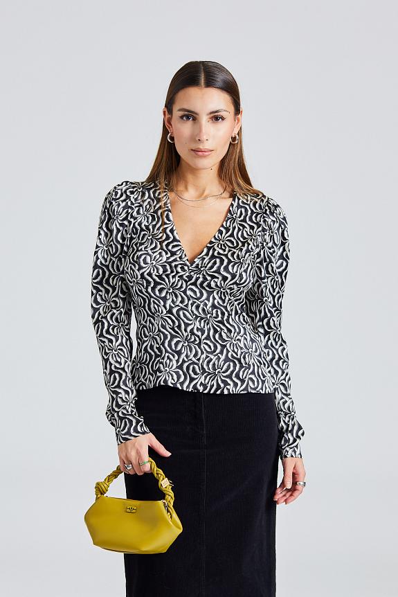 Ganni Silk Stretch Satin Blouse Black 1
