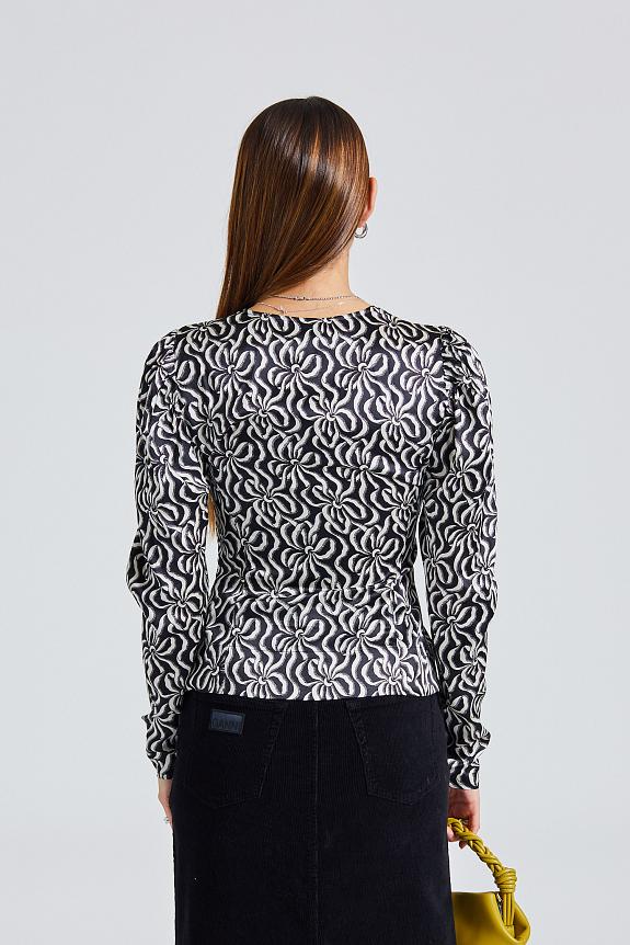 Ganni Silk Stretch Satin Blouse Black 3