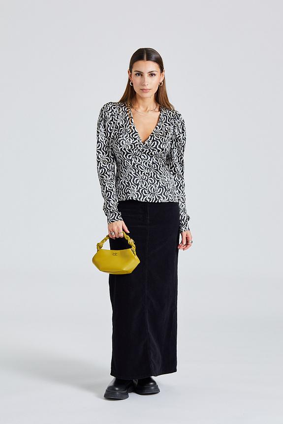 Ganni Silk Stretch Satin Blouse Black 2