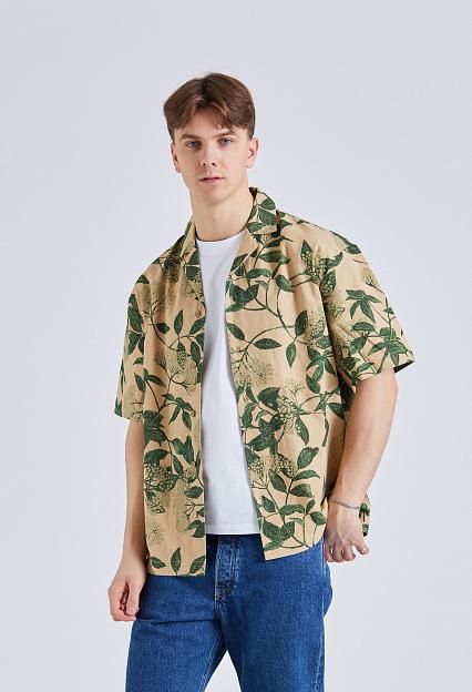 Holzweiler Pier Ripstop Flower Print Shirt Beige Mix