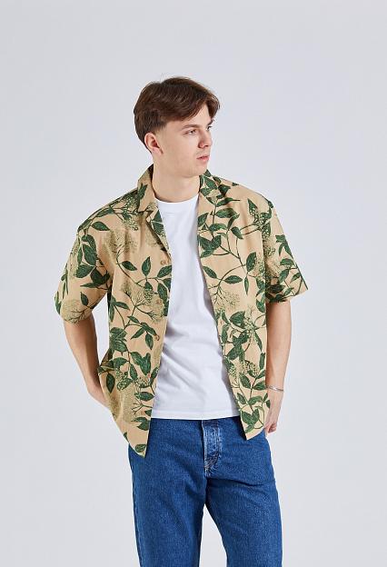 Holzweiler Pier Ripstop Flower Print Shirt Beige Mix