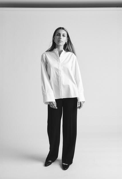 Julie Josephine Collarless Wide Sleeve Shirt White