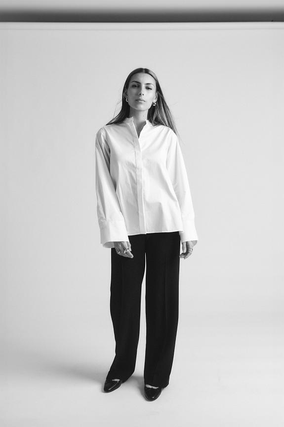 Julie Josephine Collarless Wide Sleeve Shirt White