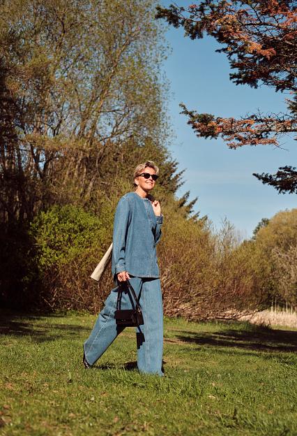 Toteme Collarless Denim Shirt Vibrant Blue