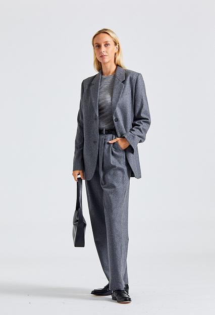 Toteme Double-Pleated Tailored Trousers Grey Melange