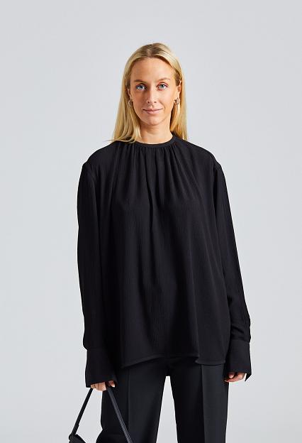 Toteme Gathered-Neck Crepe Blouse Black
