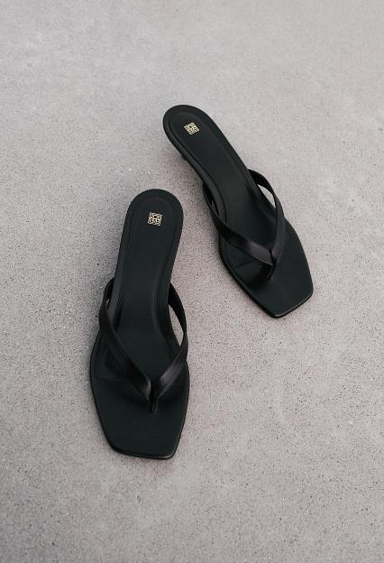Toteme Leather Heeled Flip Flops Black