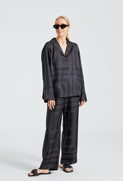 Toteme Monogram Silk PJ Top Black