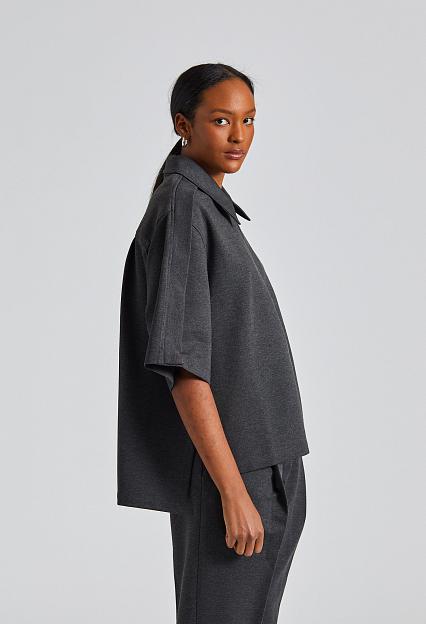 Victoria Beckham, Zip Detail Polo Top Steel Grey Melange 